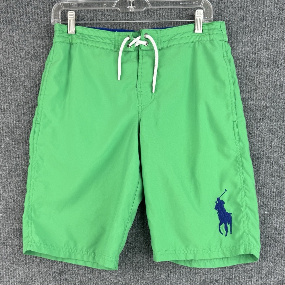Polo Ralph Lauren Swim Trunks Boys L 14-16 Green Big Pony Board Shorts Mesh